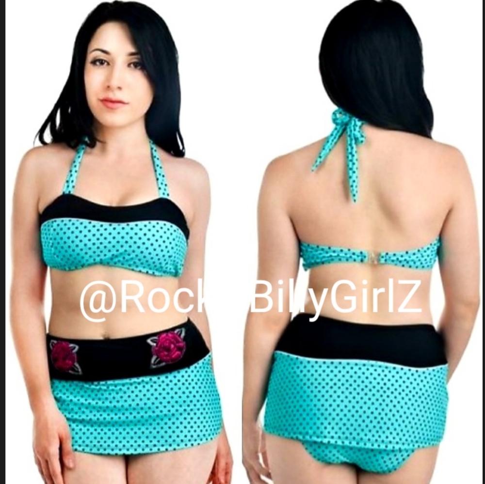 Too Fast Western Roses Rockabilly High Waist Bikini Swimsuit w Skirt Look